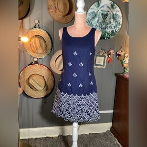 Lilly Pulitzer Clarita True Navy Sailing Embroidery Sailboat Shift Dress Size 6